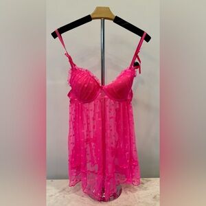 NWT Forever 21 lingerie. Hot pink baby doll top and thong bottom